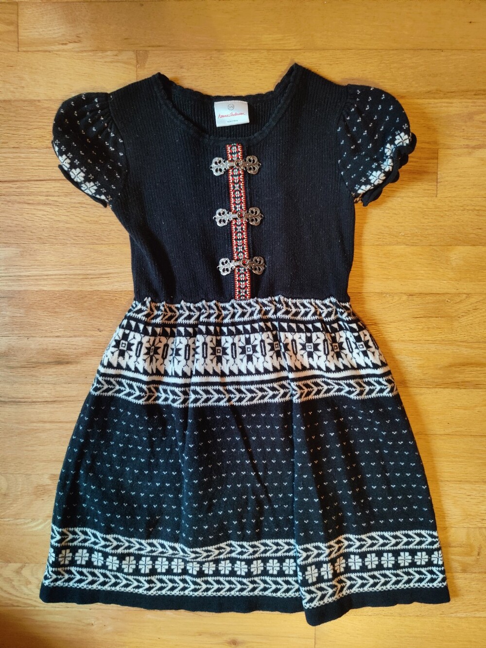 Hanna Andersson Black Knit Folk-Pattern Dress